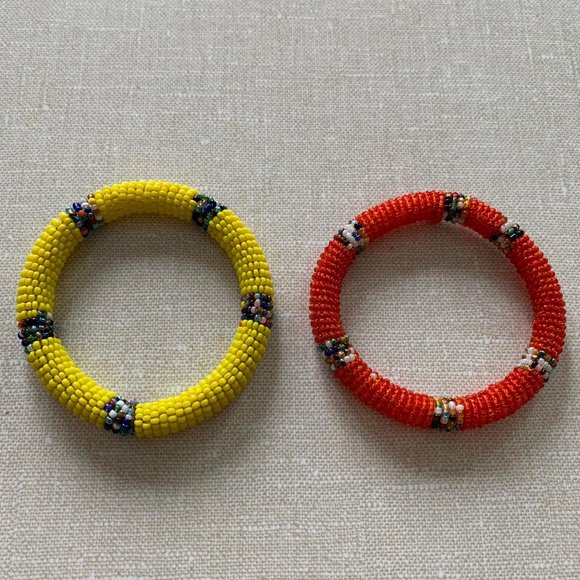 🌷3 for$25🌷2 African Style Beaded Orange & Yellow Bangle Seed Bead Bracelet - Picture 7 of 7
